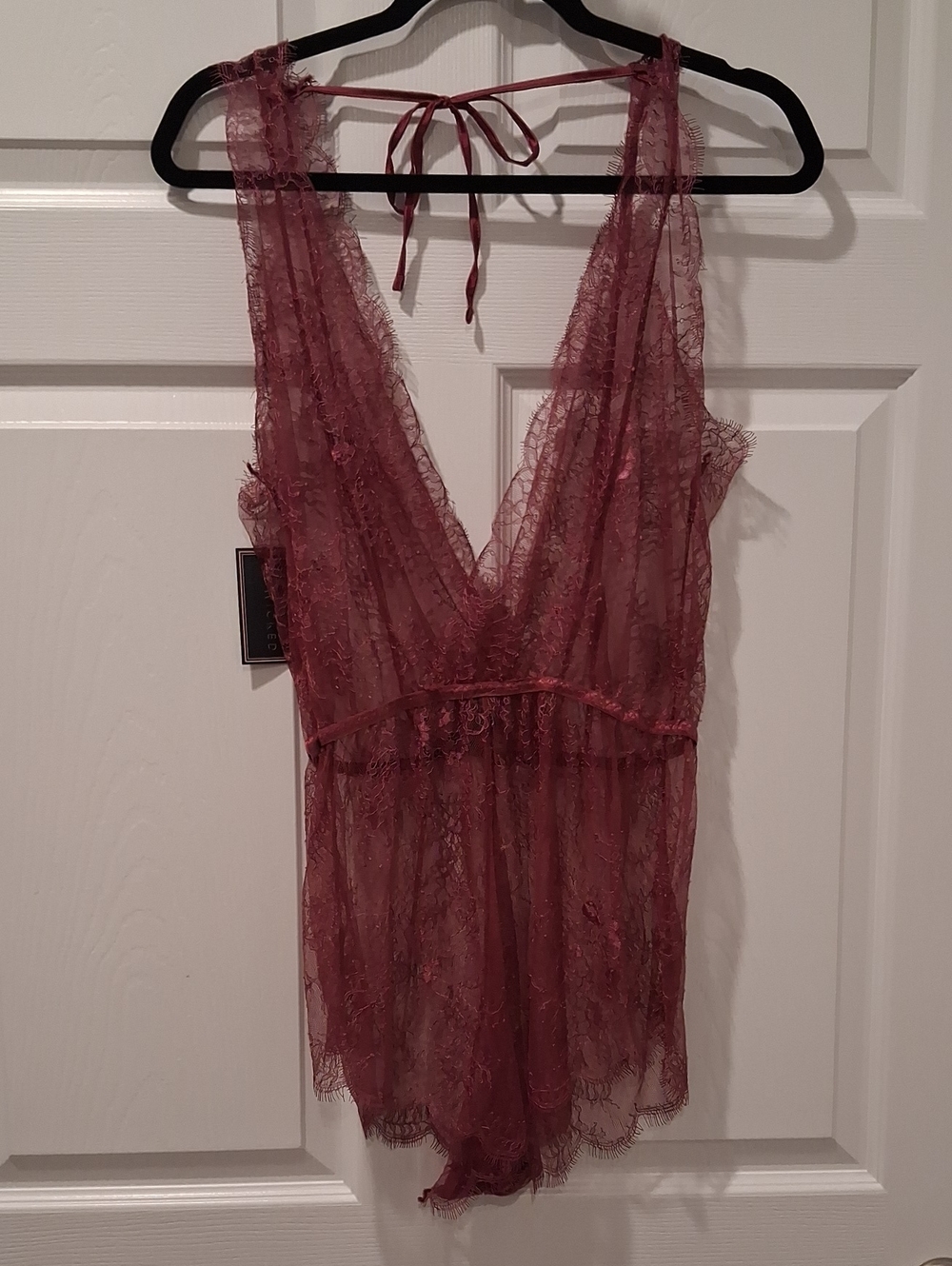 Sheer Lace V-Neck Chemise in Mauve